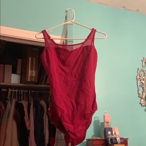 Burgundy Bloch ballet leotard.